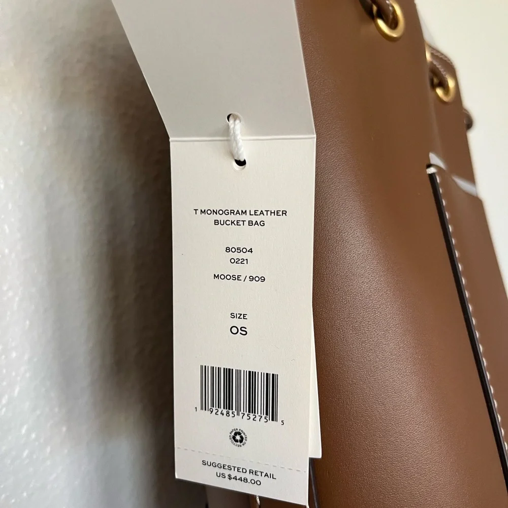 NEW Tory Burch T Monogram Leather Bucket Bag in Moose - Picture 3 of 3